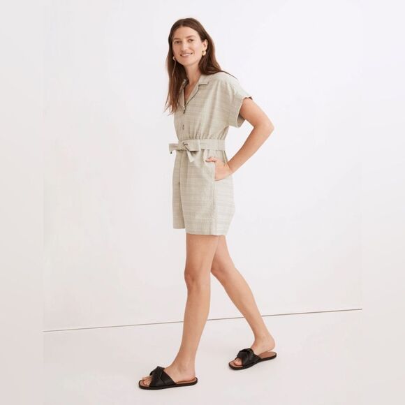 NWT MADEWELL Seersucker Camp Romper in Ashen Sage - Picture 4 of 11